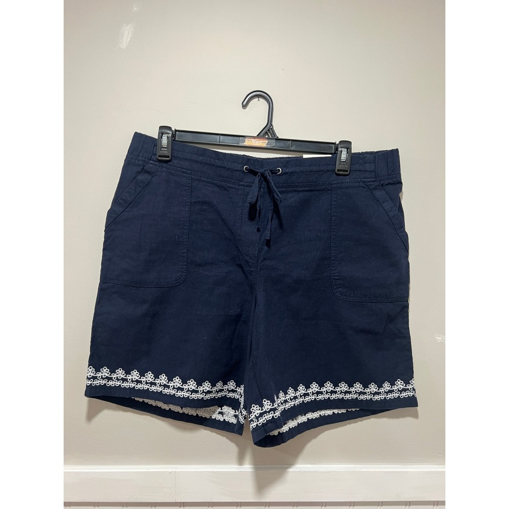Talbots Linen Blend Pull On Short Embroidery Blue White Casual Women Size 16 NWT